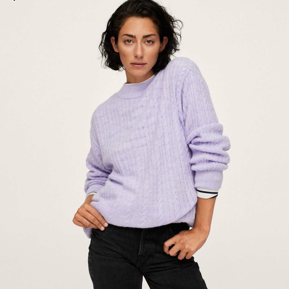Mango Lilac Cable Knit Sweater